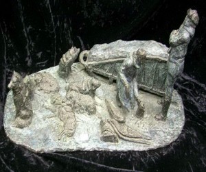 SOLD $2000 Paquette, Armand J. (b.1930). Large bronze sculpture. "The Dog Team", 1992. #10/20. 10"H. 22"W.