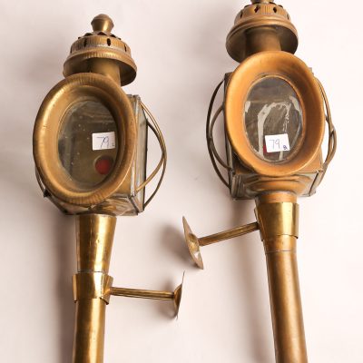 79   Carriage oil lanterns.  Brass   and  glass construction. Pair.  Late 19th  century. 
