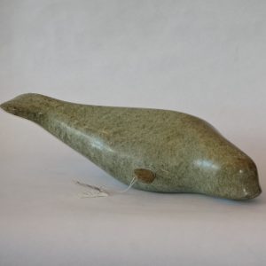  Inuit soapstone carving. Large beluga whale. (One flipper broken off but present). By carver 545.