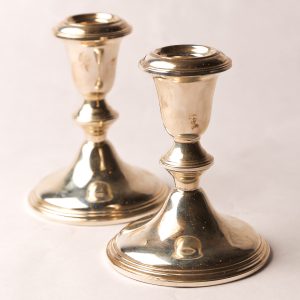 8. Sterling silver low candlesticks.  Pair.  Birks Co.  Mid 20th century.  
