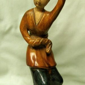 33. Chinese pottery tomb figure. Lady dancer, Sancai style Tang glaze. 15" h.  
